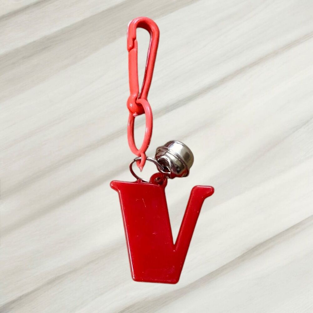 Vintage Plastic Clip Bell Charm Letter V Red Alphabet Accessory For Toy Chains